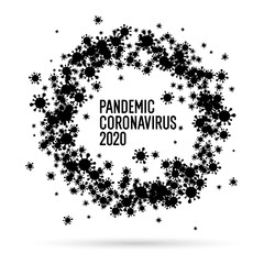 Obraz premium Coronavirus pandemic 2020. Black-and-white poster with the image of viruses. Minimalistic background in a flat style.