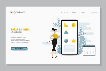 E-learning concept flat landing page.