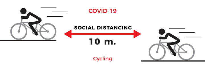 Coronavirus COVID-19 virus social distancing concept. Bikes Stay ten meter apart. Flat icon vector illustration