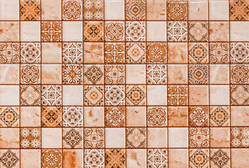 Mosaic color ceramic tiles texture with abstract pattern, square background