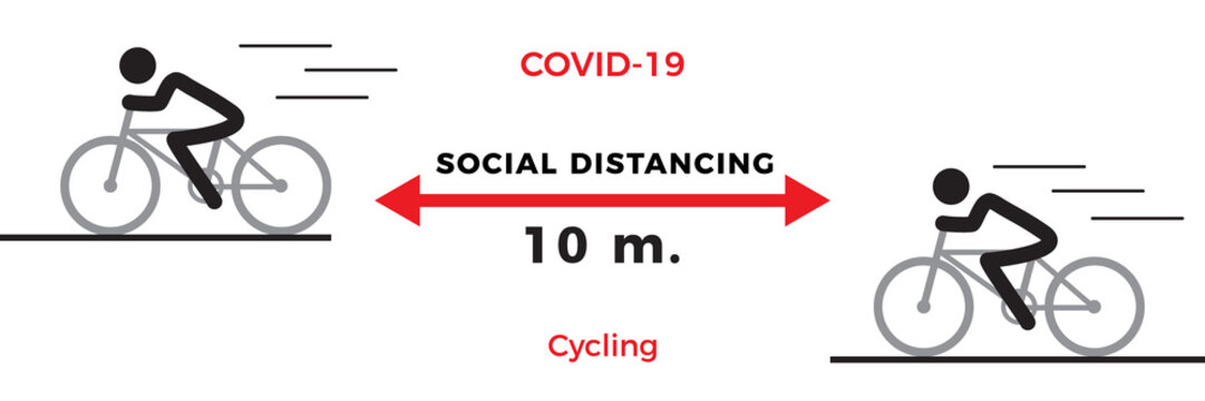 Coronavirus COVID-19 virus social distancing concept. Bikes Stay ten meter apart. Flat icon vector illustration