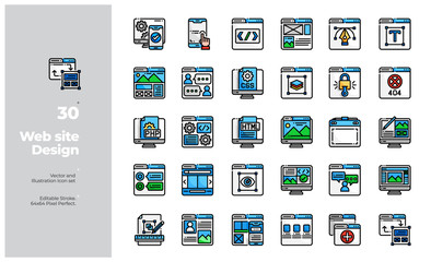 Vector Color Line Icons Set of Web Design and Web Development Icon. Editable Stroke. Design for Website, Mobile App and Printable Material. Easy to Edit & Customize.