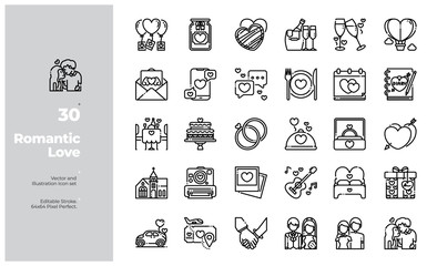 Vector Line Icons Set of Romantic Love and Wedding Icon. Editable Stroke. Design for Website, Mobile App and Printable Material. Easy to Edit & Customize.