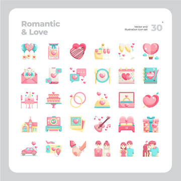 Vector Flat Icons Set of Romantic Love and Wedding Icon. Design for Website, Mobile App and Printable Material. Easy to Edit & Customize.
