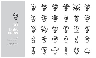 Vector Line Icons Set of light bulb Concept Icon. Editable Stroke. Design for Website, Mobile App and Printable Material. Easy to Edit & Customize.