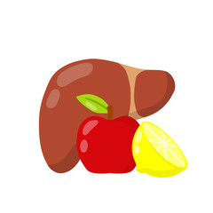 Healthy liver. Apple and lemon. good nutrition and diet. Cartoon flat illustration.