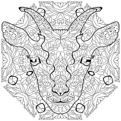 Zentangle goat head with mandala. Hand drawn decorative vector illustration for coloring