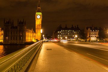 Fototapeta na wymiar Big Ben and the Westminster Bridge by night, London