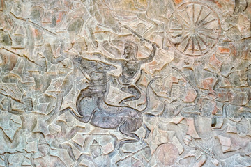 Reliefs commemorating a series of historical events from the reign of King Suryavarman II (12th century) in Angkor Wat, Siem Reap, Cambodia