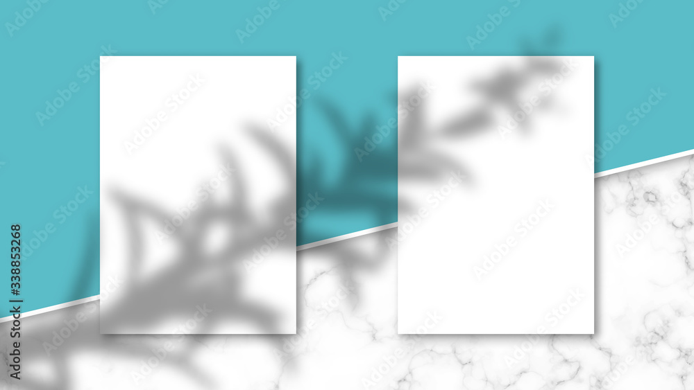 Fototapete Shadow overlay effect on A4 paper mockup. Transparent light and shadows from leaves and foliage. Scene mockup of transparent shadow overlay effect and natural lightning. Vector