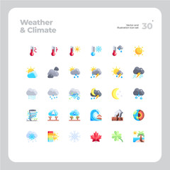 Vector Flat Icons Set of Weather and Climate Icon. Design for Website, Mobile App and Printable Material. Easy to Edit & Customize.