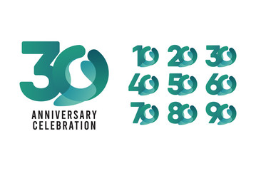 30 Years Anniversary Set Celebrations Elegant Vector Template Design Illustration