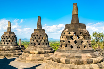 Fototapeta premium Borobudur Temple in Central Java. UNESCO world heritage in Indonesia