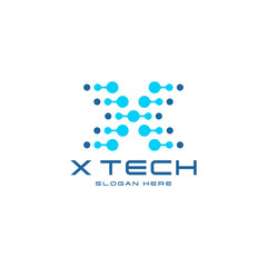 Letter x technology line dot connection logo vector
