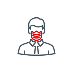 head man in medical mask single line icon isolated on white. Perfect outline symbol Coronavirus Covid 19 disease prevention pandemic banner. Quality design element quarantine with editable Stroke