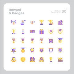 Vector Flat Icons Set of Reward & Bages Icon. Design for Website, Mobile App and Printable Material. Easy to Edit & Customize.