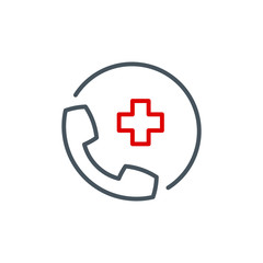 call the hospital single line icon isolated on white. Perfect outline symbol Prevention Coronavirus Covid 19 pandemic quarantine banner. Quality warning element consult a doctor with editable Stroke
