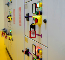 Electrical isolation lock-out tag-out.Electrical room.