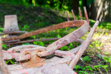 Rusty bear trap is activated in the forest