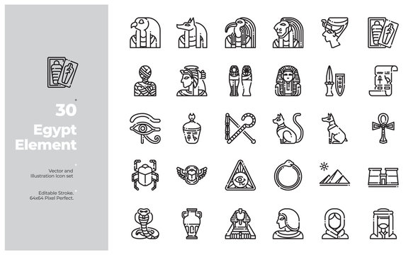 Vector Line Icons Set of Egypt Icon. Editable Stroke. Design for Website, Mobile App and Printable Material. Easy to Edit & Customize.
