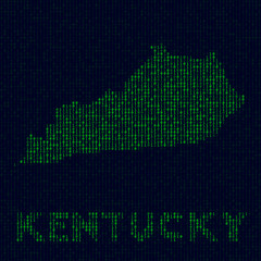 Digital Kentucky logo. US state symbol in hacker style. Binary code map of Kentucky with US state name. Stylish vector illustration.