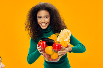 young woman with fruits