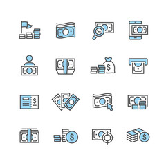 Banknotes and coins line icon set
