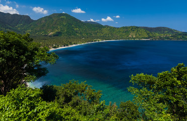 Fototapeta na wymiar Green lush coast of the island of Lombok, Indonesia
