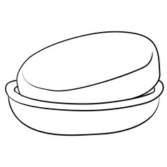 a piece of soap lies in a soap dish, a figure in the outline, an isolated object on a white background, vector illustration,