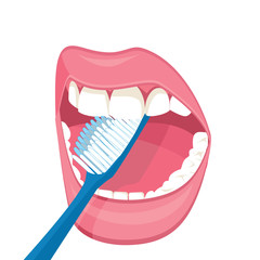 brush your teeth with Toothbrush. illustration on a white background. Healthy, white teeth. 