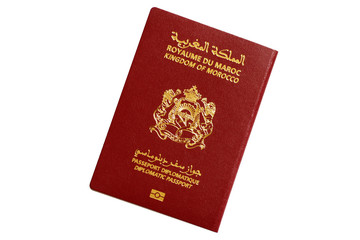 Kingdom of Morocco red diplomatic passport isolated on white background