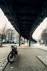 Motorcycle under the bridge. Berlin. Germany.