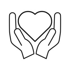 Heart icon on the hand isolated on the white background. Voluntary symbol illustration. 