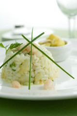 Tortino di riso con fagioli cannellini e erba cipollina