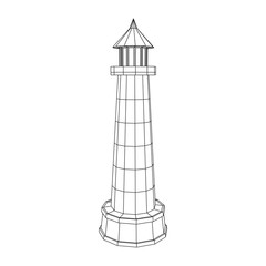 Lighthouse. Navigation Beacon building. Wireframe low poly mesh vector illustration.