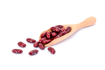 red kidney beans in wooden scoop isolated on white background. 
