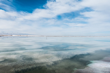 Obraz premium view of a salt lake in northwest of China