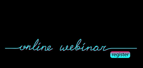 Online webinar black web banner, background with tiktok colors. Lettering online webinar and register button. Minimalist black background.