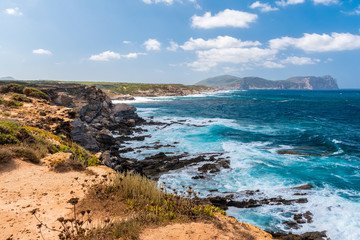 Obraz premium Rocky coastline in northwestern Sardinia between Portoferro and Capo Caccia
