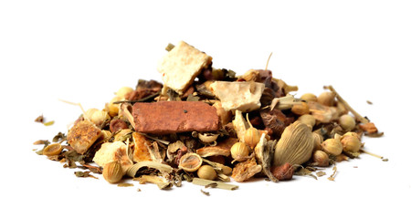 Close-up of fruit dried tea isolated on white background.