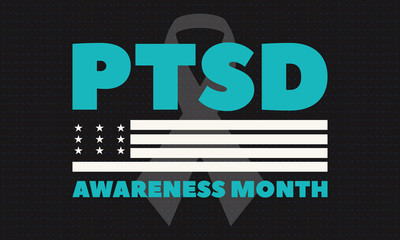 National PTSD Awareness Month is observed annually in June. The month is dedicated to raising awareness about the condition and how to access treatment. Background, poster, card, banner design. 