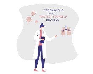 Stay Home.Protect Yourself. Doctor keeping Distance for Decrease Infection Risk For Prevent Virus Covid-19.
Stay Home on Quarantine During the Coronavirus Epidemic. Vector Illustration.