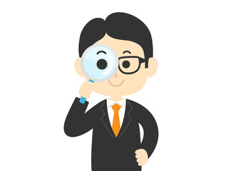虫眼鏡を使うビジネスマンのイラスト