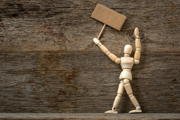 Dummy holding blank banner