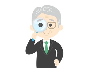 虫眼鏡を使うビジネスマンのイラスト