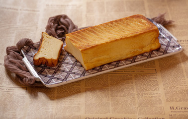 Cake on a purple dish