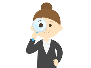 虫眼鏡を使うビジネスウーマンのイラスト