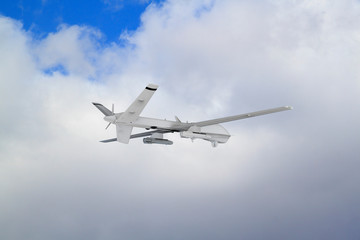 unmanned aerial vehicle UAV flies in the sky in search of violators of the coronavirus quarantine