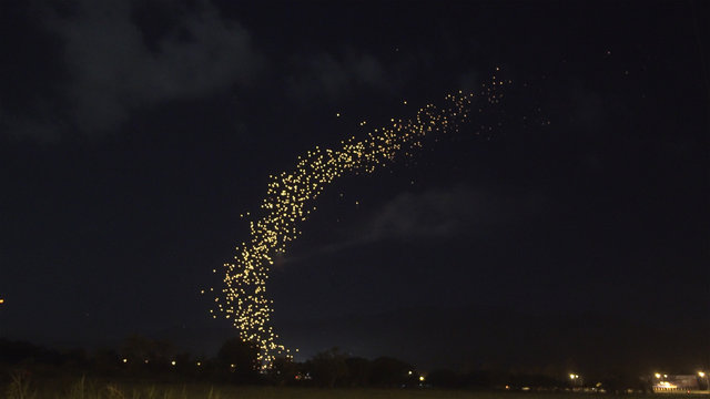 Loi Krathong Festival Of Thailand Laterns Floating Line From Far Away Beatiful View