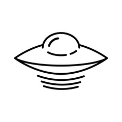 Flying Ufo line icon isolated on white background. Alien space ship. Futuristic unknown flying object. Spaceship vector illustration. World UFO day design.